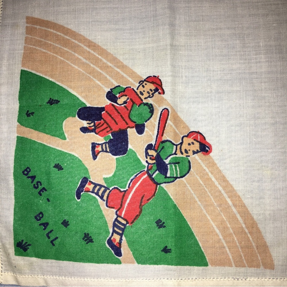 Vintage Baseball Themed Handkerchief 1950s
